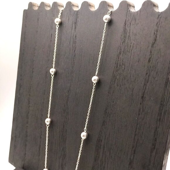 Chaps 34-36 inch Silver Tone Beaded Chain Necklace Long Layering Jewelry - Picture 2 of 8